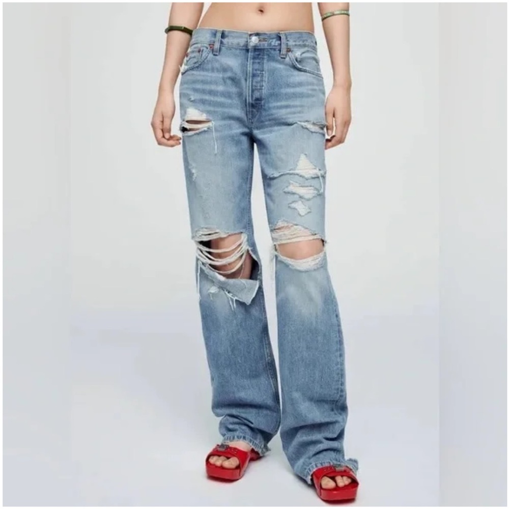 NWT, Re/Done Ripped and Faded Loose Long, Baggy, sz 26